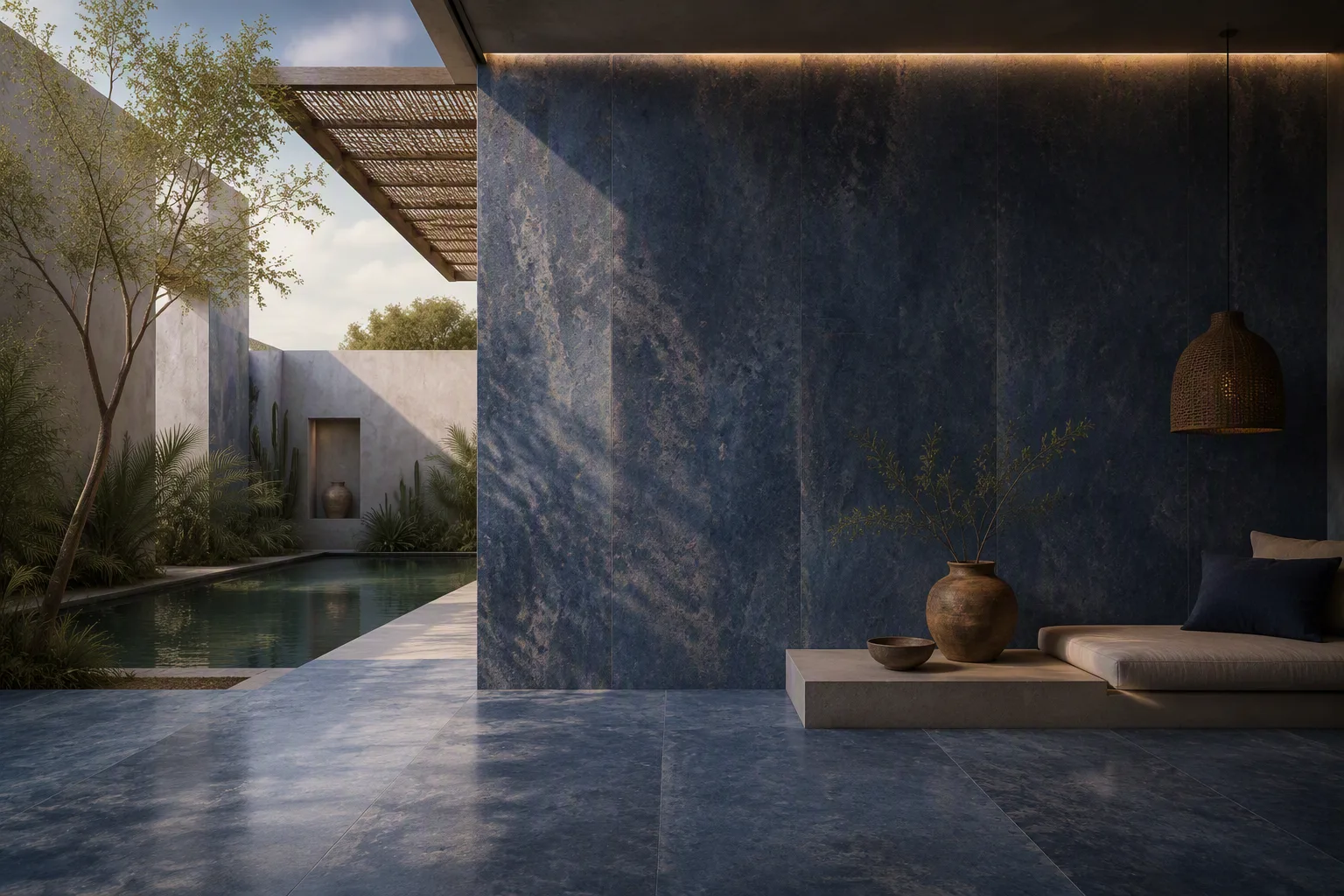 Patio · piedra azul