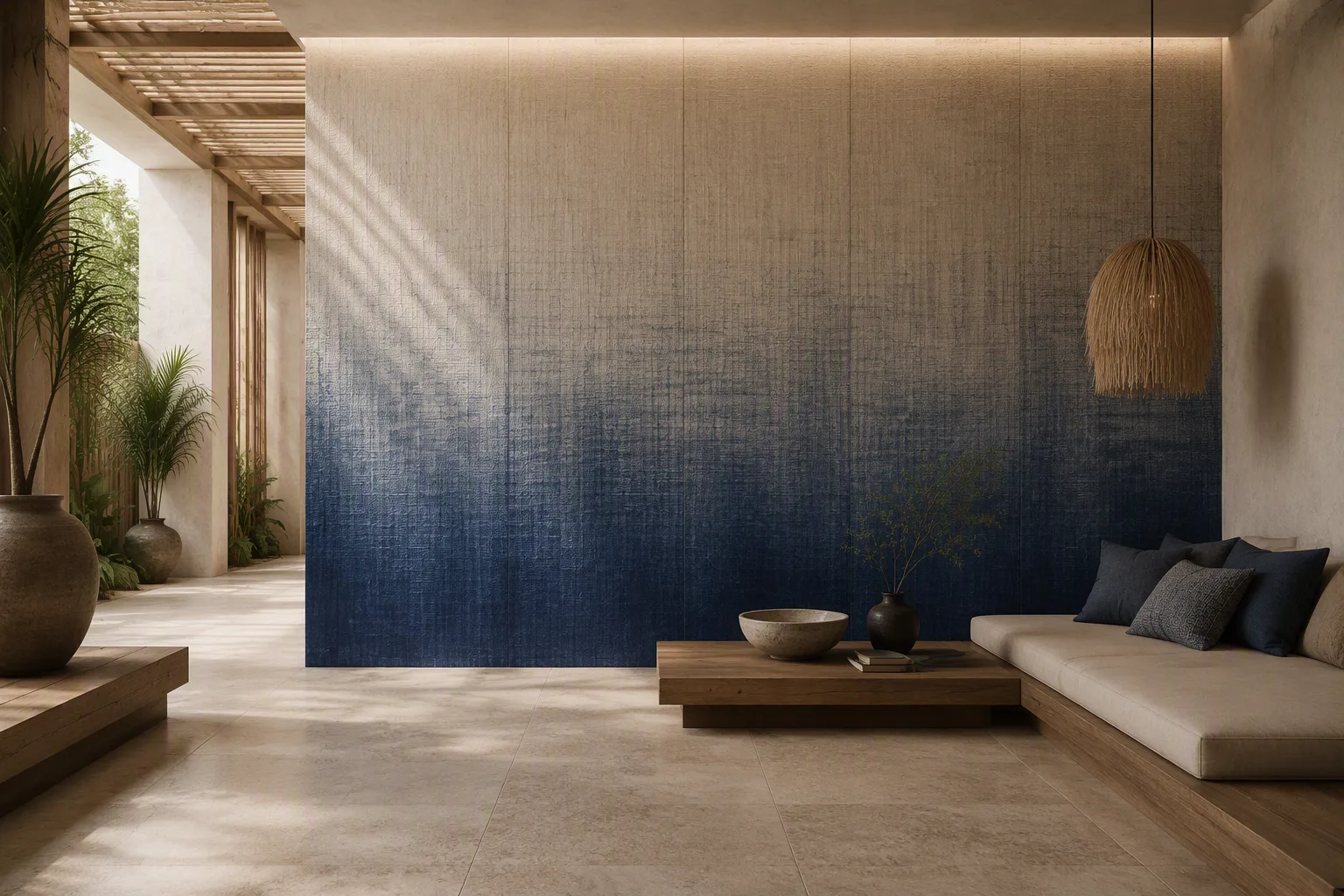 Salón · pared azul