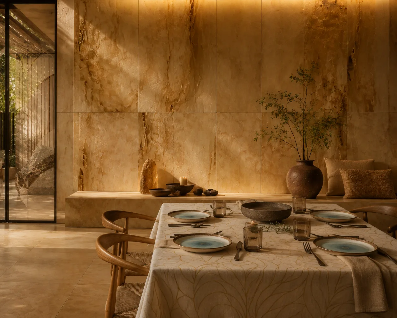 Interior decorado con piezas cerámicas y vajilla impresas por KERAjet